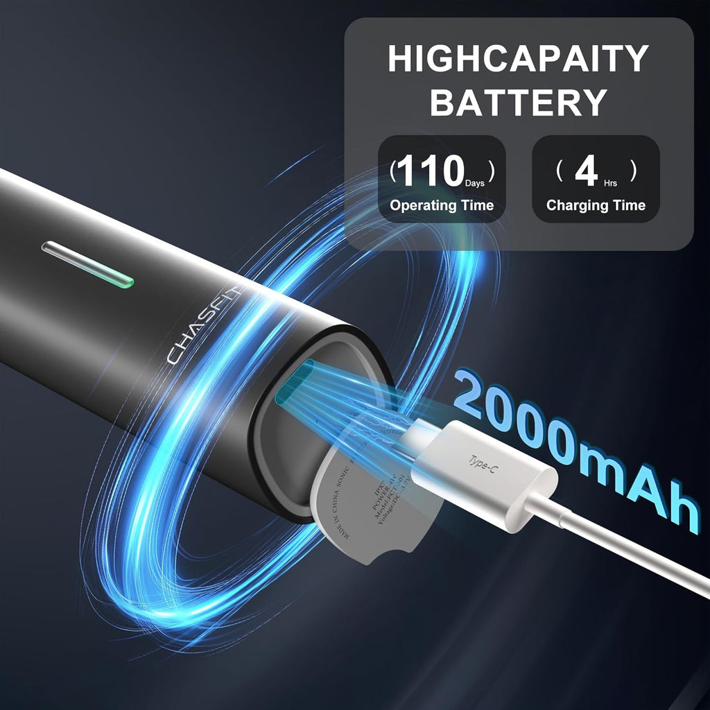 Electric Toothbrush Wave Oscillation & Vibration Sonic Tooth Brush for Adults BASS-Brushing Technique Travel Rechargeable Toothbrushes 4 Soft Bristle Replace Heads IPX7 Gifts for Men Women Black