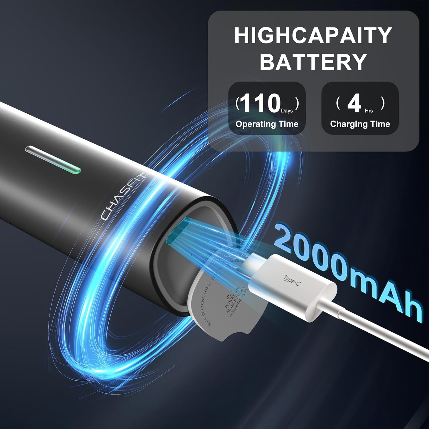 Electric Toothbrush Wave Oscillation & Vibration Sonic Tooth Brush for Adults BASS-Brushing Technique Travel Rechargeable Toothbrushes 4 Soft Bristle Replace Heads IPX7 Gifts for Men Women Black