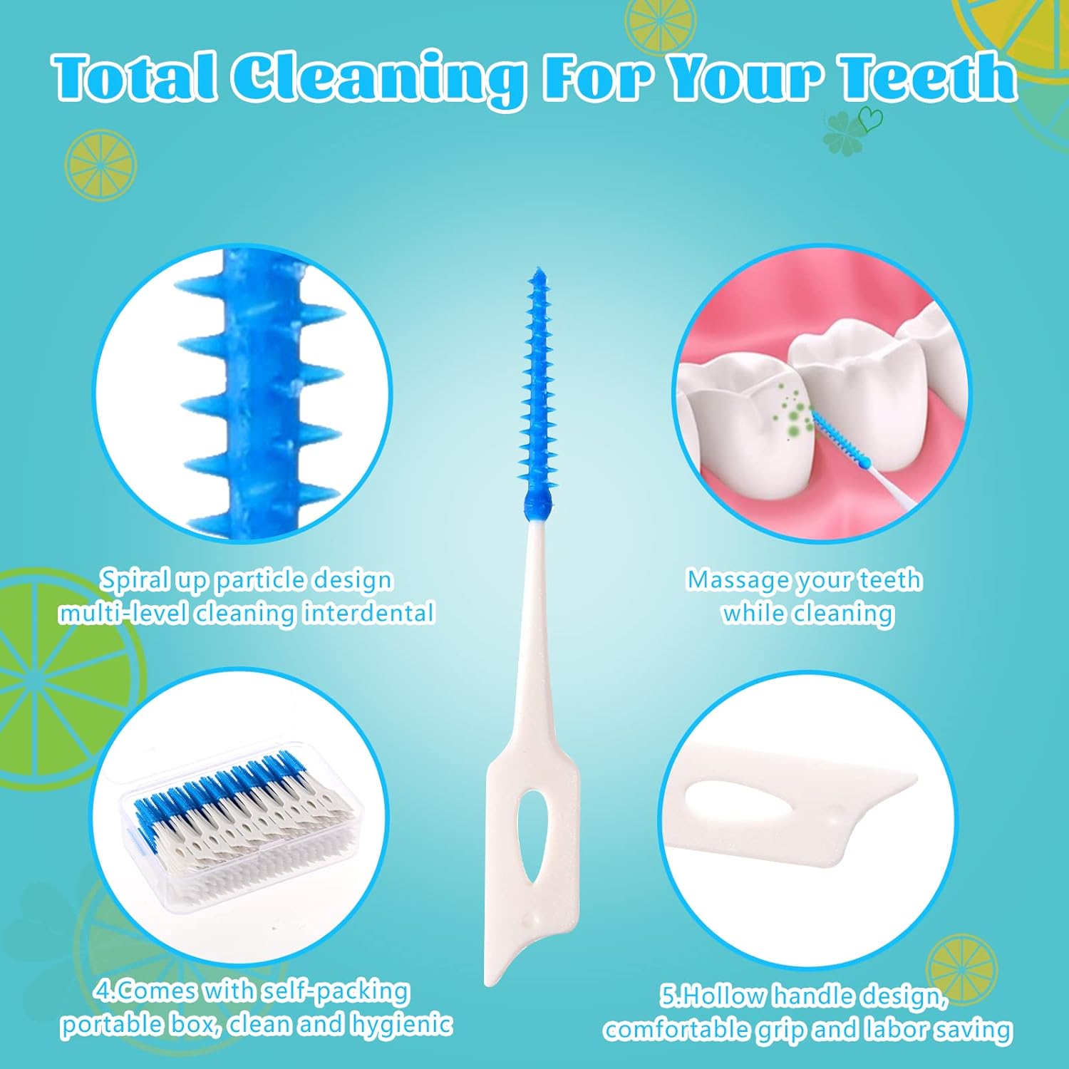 220 Pieces Interdental Brushes, Silicone Dental Floss Picks with Case Dental Brushes Dental Picks Blue Tooth Floss Picks for Teeth Cleaning