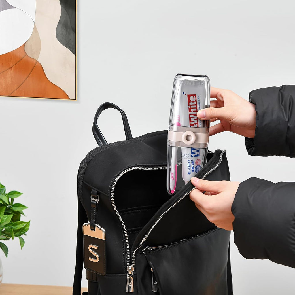 VITVITI Gray Toothbrush Travel Case, Portable Leakproof Travel Soap Container Dish Tray, 7.88 inch Toothpaste Toothbrush Holder with Cover for Trip/Bathroom/Camping