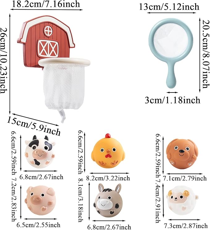 Kids Shower Bath Toy - Interactive Fun Pool Game with 6 Animal Balls, Bathtub Basketball Hoop with Suction Cups, Play & Learning Function for Traveling, Pool, Beach, Bathroom, Home