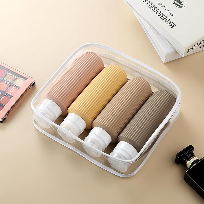 Travel Bottles for Toiletries, Large 6oz Travel Size Containers, BPA Free Leak Proof Tubs Refillable Liquid Accessories with Toiletry Bag for Cometic Shampoo and Lotion Soap (4 Pack)