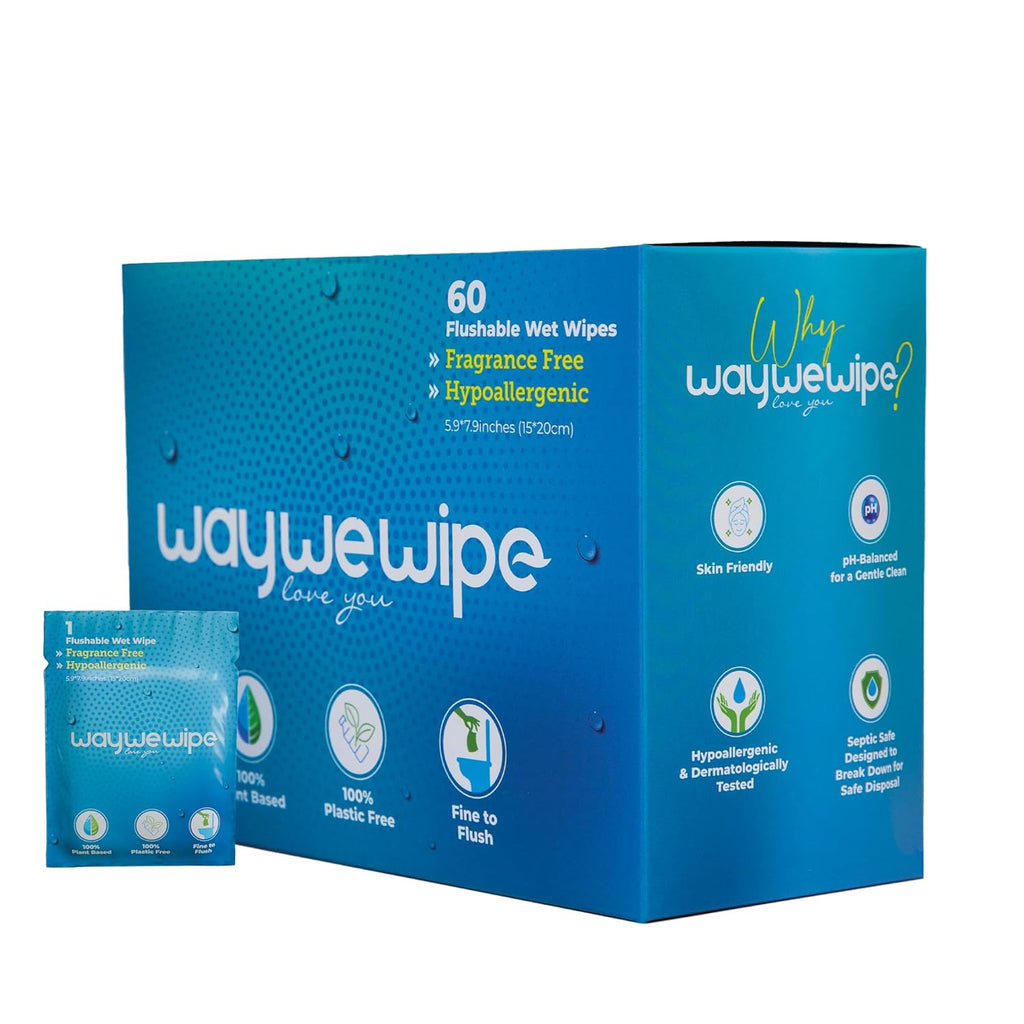 On-The-Go Flushable Wet Wipes, 60 Count XL Individually Wrapped Adult Wipes, Hypoallergenic 100% Plant Based Septic Safe, Travel Size Cleansing Cloth for Men & Women, Fragrance Free (60 Ct)