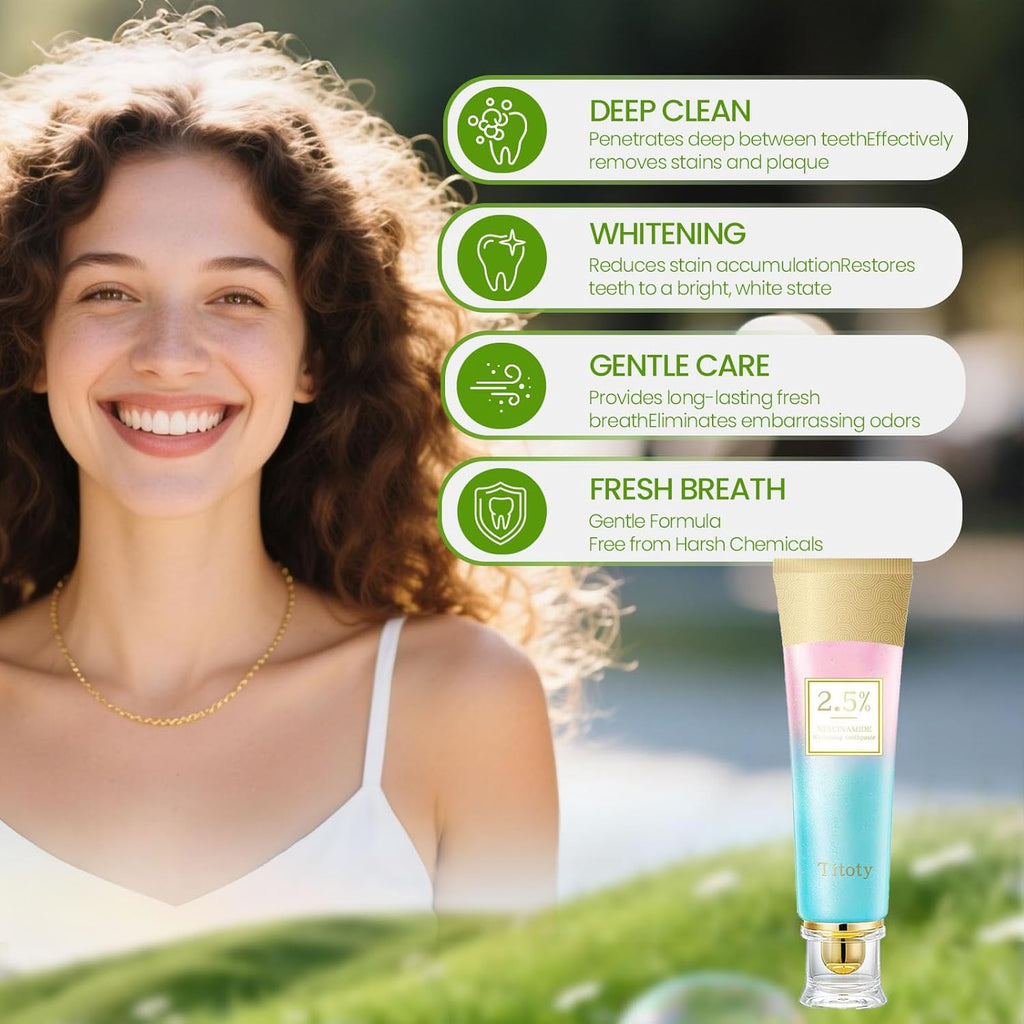 Niacinamide Whitening Toothpaste, 2.5% Niacinamide Intensive Whitening Toothpaste with Natural Gentle Care Deep Stain Removal Clean Mint Flavor, Improves Gum Health, Fresh Breath (1)