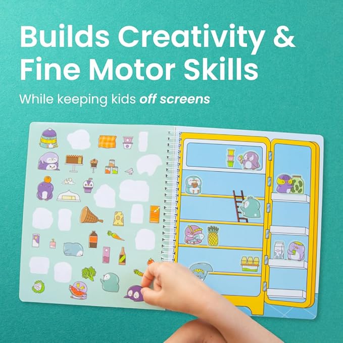 Cupkin Penguin Sticker Book Activity for Kids, Toddler Airplane Travel Essentials, 300+ Animal Stickers for Kids + 8 Scenes + Coloring Book Pages, Penguin Children's Gift, Crafts Ages 2-8