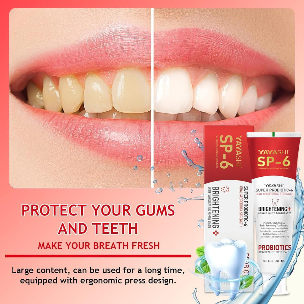 2-Pack SP-6 Probiotic Whitening Toothpaste - Enhanced Formula with 6 Probiotics for Teeth Whitening and Gum Health - Enamel-Safe, Fluoride-Free, Double Mint Flavor,Fresh Breath (Double Mint)