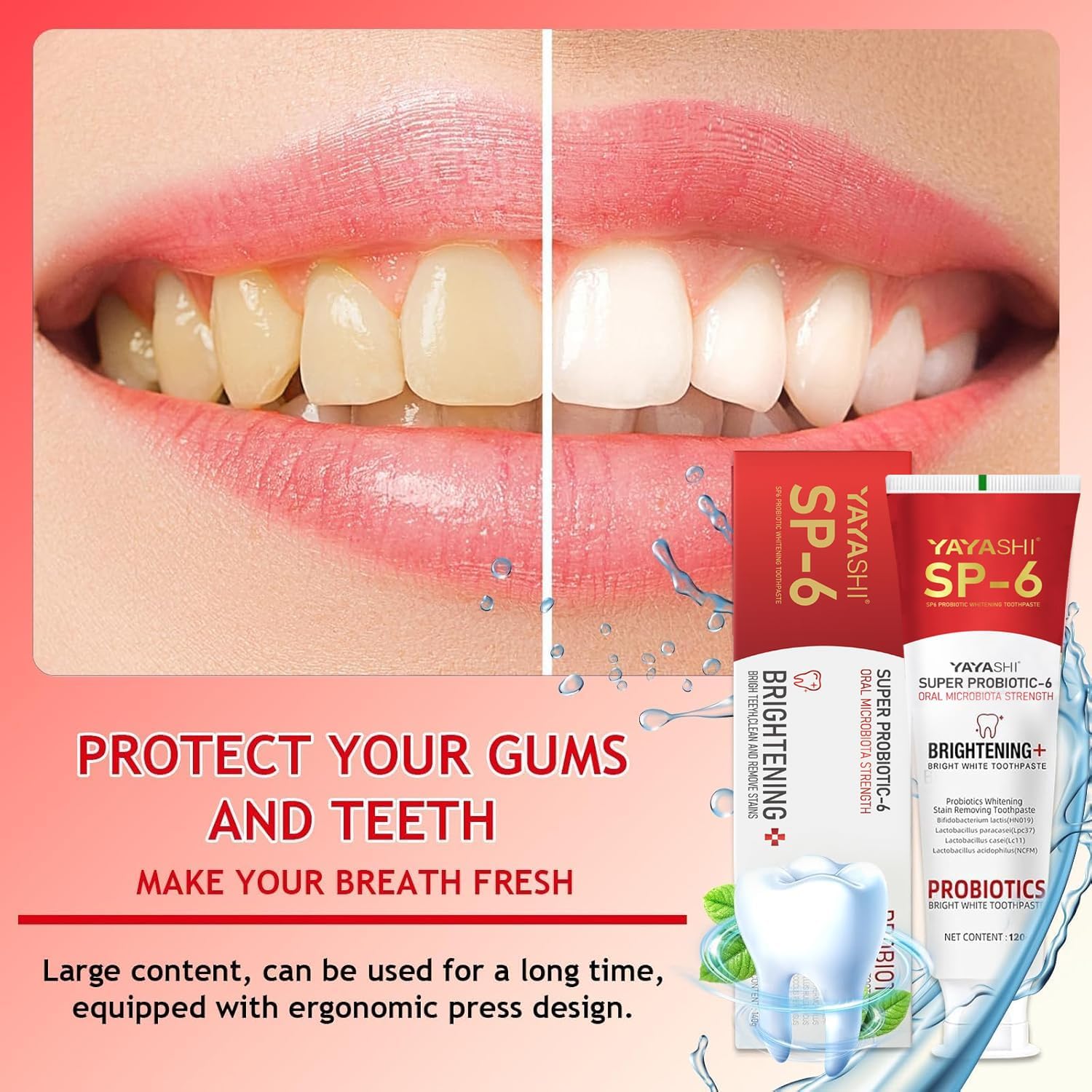 2-Pack SP-6 Probiotic Whitening Toothpaste - Enhanced Formula with 6 Probiotics for Teeth Whitening and Gum Health - Enamel-Safe, Fluoride-Free, Double Mint Flavor,Fresh Breath (Double Mint)