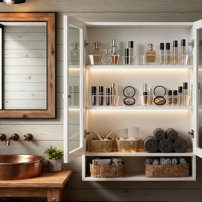 15-Piece Extendable Drawer Organizer Set, 2-Size Adjustable Clear Plastic Storage Bins for Bathroom Vanity, Makeup, Kitchen Utensils & Office Supplies