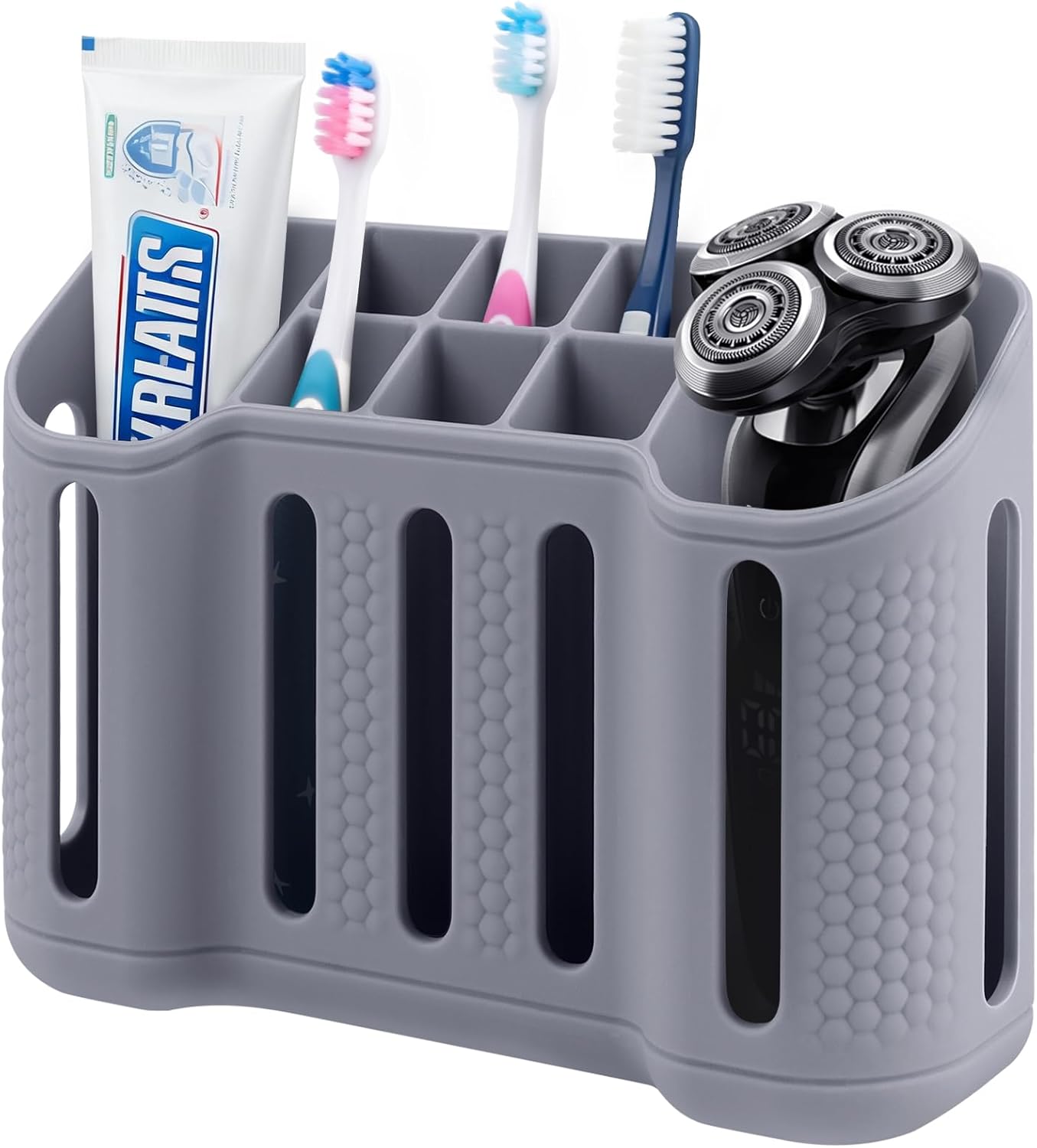 Tooth Brush Holder for Bathroom, Silicone Toothbrush Holder with Drainage, Bathroom Organizers and Storage, 8 Slots Kids Electric Toothbrush and Toothpaste Holde Drainage