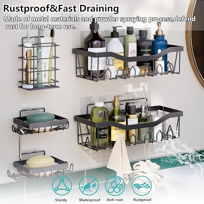 28PC Bathroom Set - Gorgeous Blue Bathroom Set, Bathroom Accessory Set, Blue Shower Curtain Set with 5PC Shower Organizer