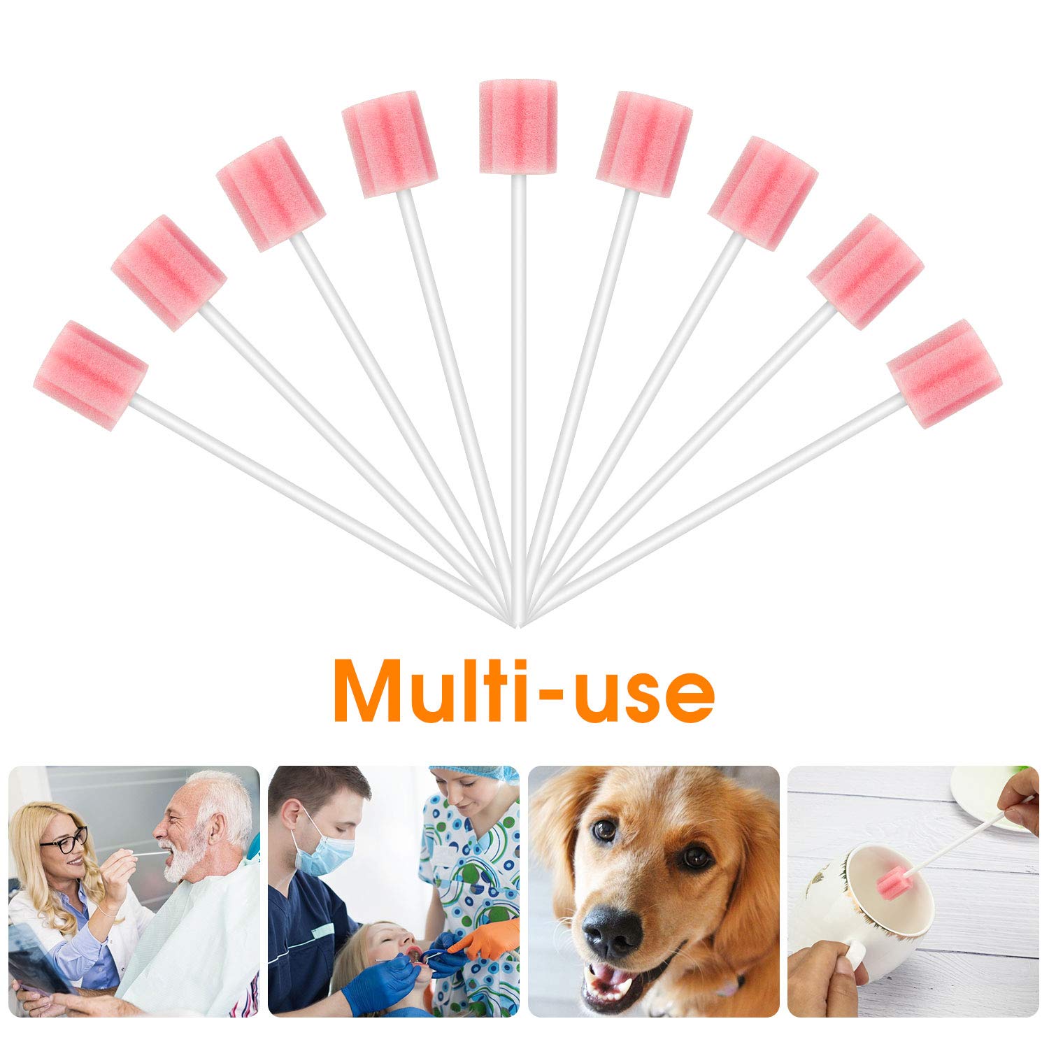 300 Pcs Oral Swabs Disposable – Longer Sterile & Unflavored Dental Sponge Swabsticks, Medical Grade, Individually Wrapped, Latex-Free for Oral Care & Mouth Cleaning (Pink 300)