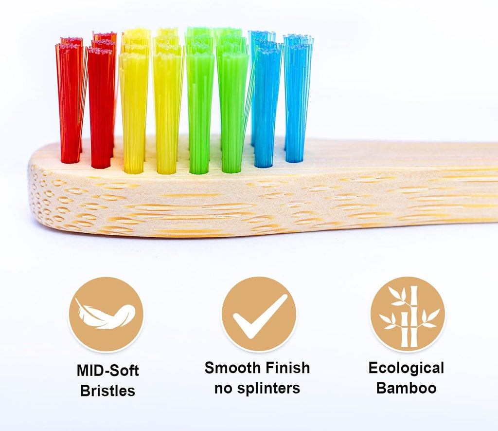 Eco-Friendly Bamboo Toothbrushes for Kids, 10 Pack Medium Bristles Rainbow, Biodegradable Natural Bamboo Handle,Plastic-Free & Sustainable Oral Care for Children