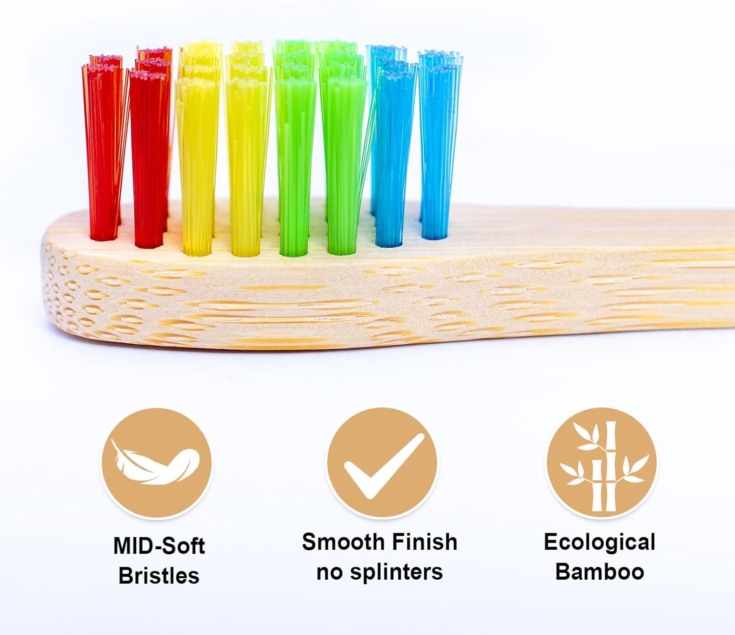 Eco-Friendly Bamboo Toothbrushes for Kids, 10 Pack Medium Bristles Rainbow, Biodegradable Natural Bamboo Handle,Plastic-Free & Sustainable Oral Care for Children