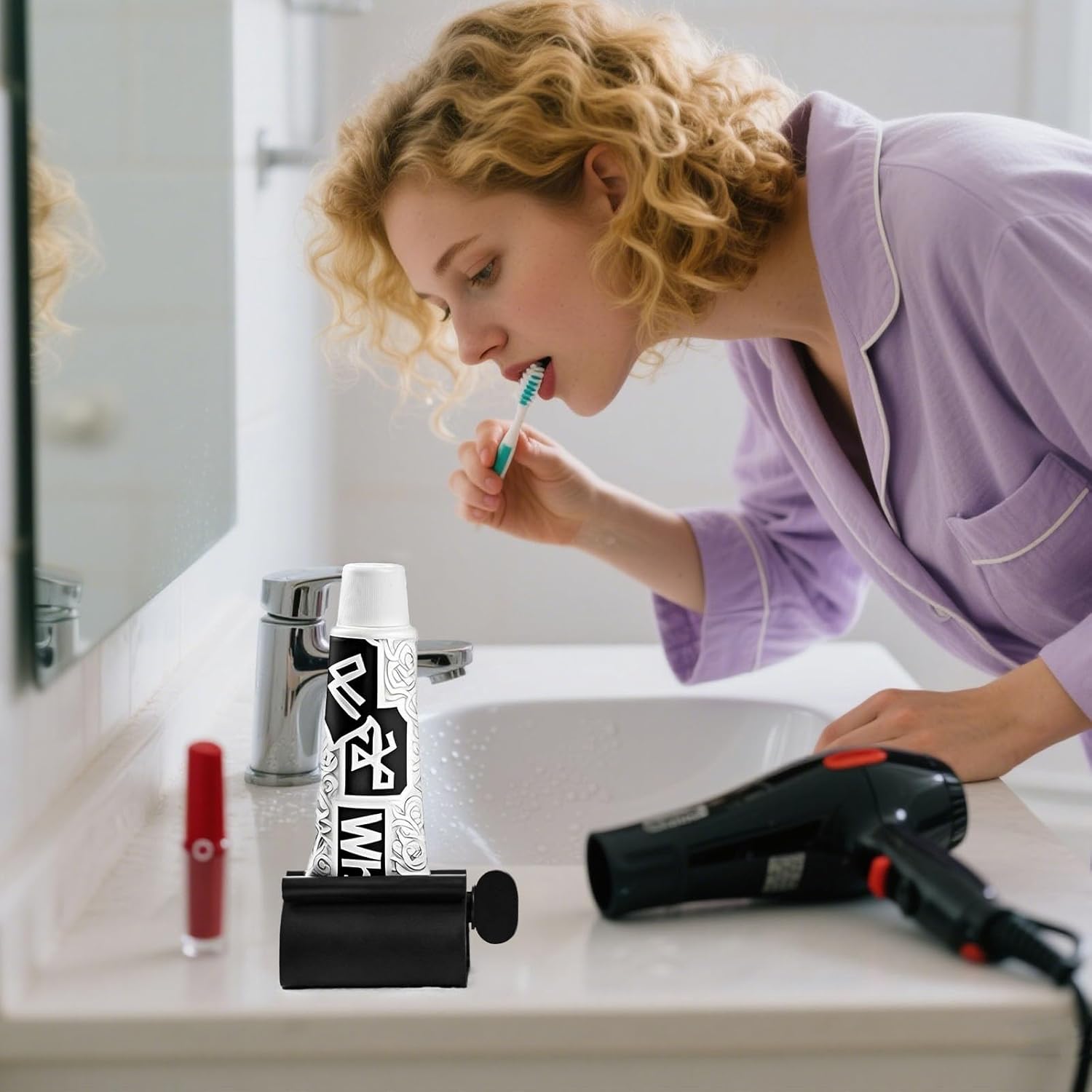 LOVEINUSA Toothpaste Tube Squeezer Dispenser, 3PCS Toothpaste Roller Squeezer Tool Metal Stainless Steel Tooth Paste Holder for Bathroom, Black