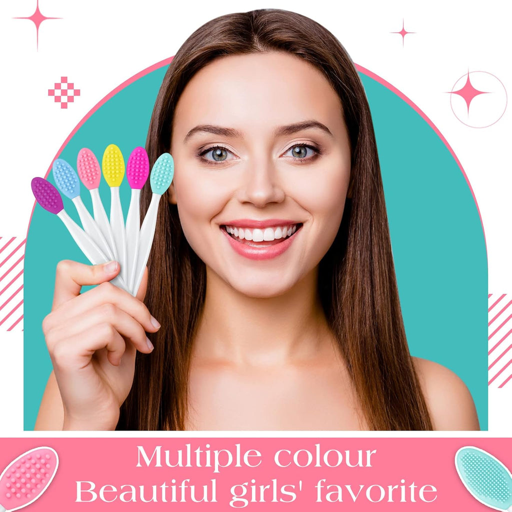 100 Pieces Lip Scrub Brushes Double Sided Silicone Exfoliating Lip Brush with Container Soft Silicone Face Lips Cleaning Tool Scrubber for Plump Smoother Appearance Multi Colored