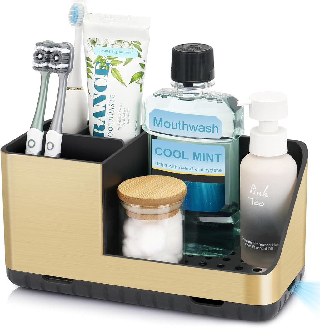 Toothbrush Holders for Bathroom Countertop Organizer, Kids Electric Toothbrush and Toothpaste Holders, Bathroom Accessories Organizer and Storage (Brushed Gold)