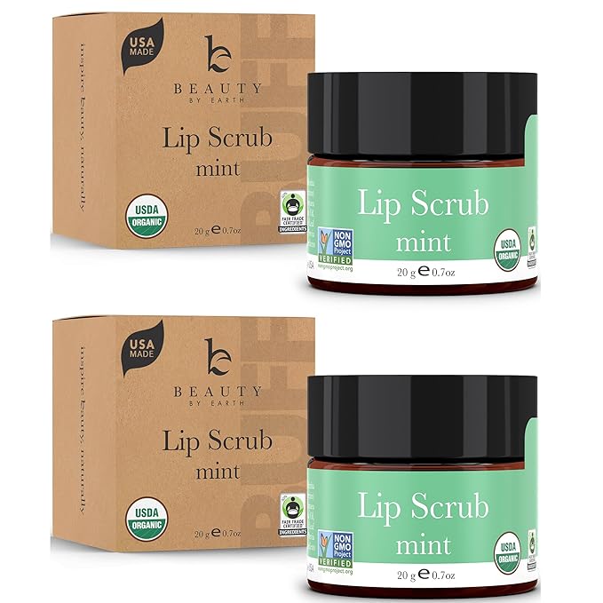USDA Organic Lip Scrub Mint - USA Made with Natural Ingredients, Moisturizing Scrub Exfoliator for Dry Lips, Lip Sugar Scrubber Exfoliator for Smooth Lips, Small Beauty Gifts