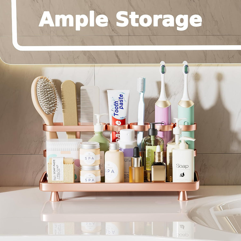 Electric Toothbrush Holder for Bathroom Countertop 5 Metal Slots Toothpaste Razor Mouthwash Organizer, Rose Gold