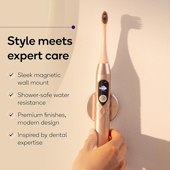 Burst Pro 2.0 Sonic Toothbrush for Adults (Rose Gold) | Electric Toothbrush with Smart Pressure Sensor | Soft Bristles | 5 Modes/Refined Scoring System | USB-C Charging | Magnetic Wall Mount