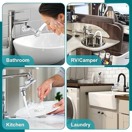 1080º Sink Water Filter Faucet, Splash-proof Sink Faucet Extender with Filter, Reduce 99% Chlorine, 2 Modes Spray Attachment for Home Kitchen & Bathroom, 9PCS Replacement Filter