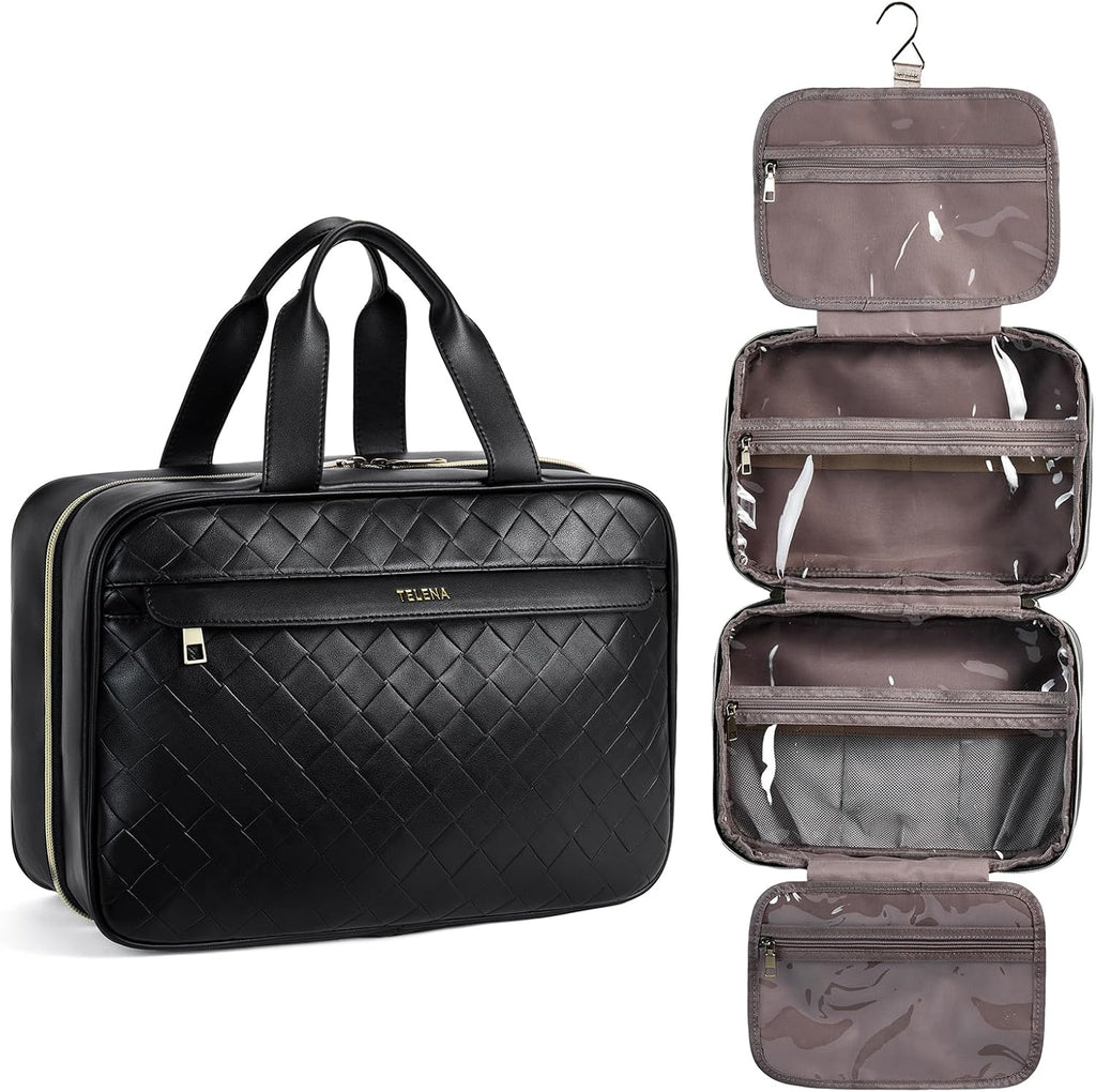 Telena Travel Toiletry Bag for Women with Hanging Hook, Water-resistant Cosmetic Bag Travel Organizer for Accessories, Toiletries, Shampoo