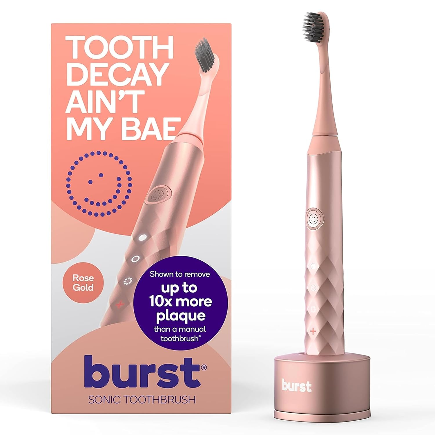 Burst Original Sonic Electric Toothbrush for Adults (Rose Gold) | Soft Bristle Clean Deep, Stain & Plaque Removal | 3 Modes: Teeth Whitening, Sensitive & Massage