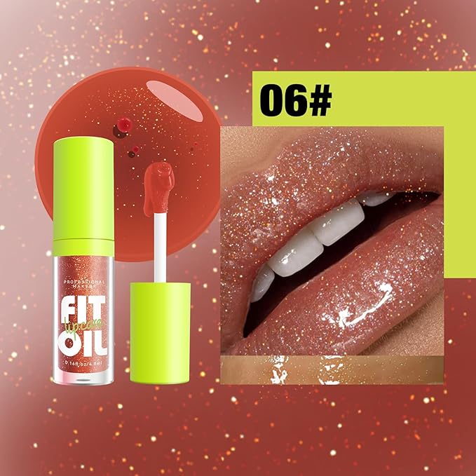 Hydrating Lip Oil, Big Brush Head Lip Glaze Shiny Transparent Lip Glow Oil, Nourishing & Non-sticky Long Lasting Fresh Clear Smooth Lip Care Plumping Lip Oil (# 06)