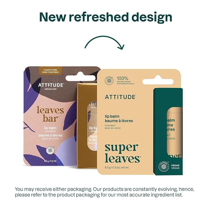 ATTITUDE Lip Balm, Natural Origin, Nourishes & Protects, Shea Butter, Coconut & Castor Oils, EWG Verified, For Dry Lips, Men and Women, Vegan, Coconut, 0.3 Oz