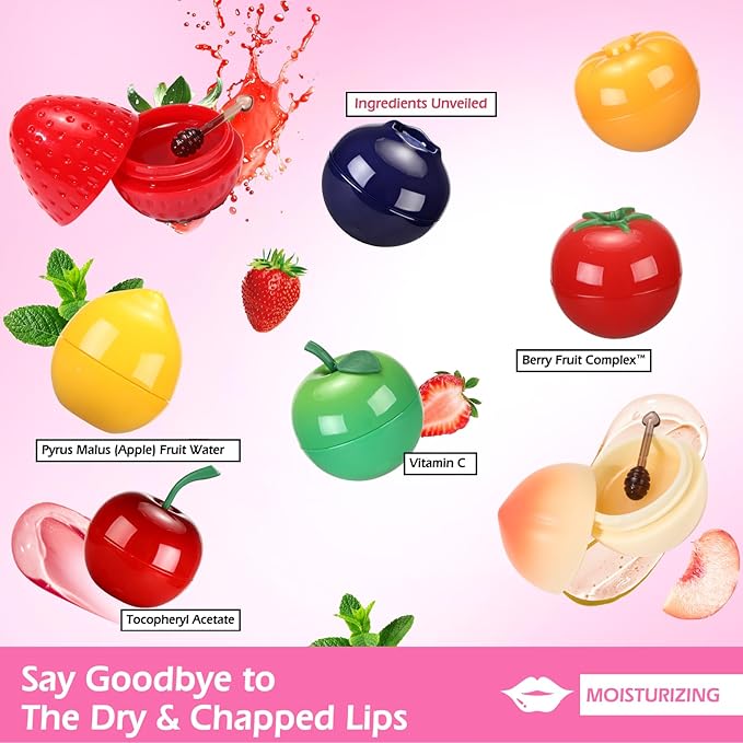 8 PCS Bee Lip Balm Fruit Lip Mask, Teen Girl Stuff, Bulk Gifts for Girls, Cute Fruit Balm with Honey & Vitamin E, Effective Reduces Lip Lines Prevention Dry and Crack Lip