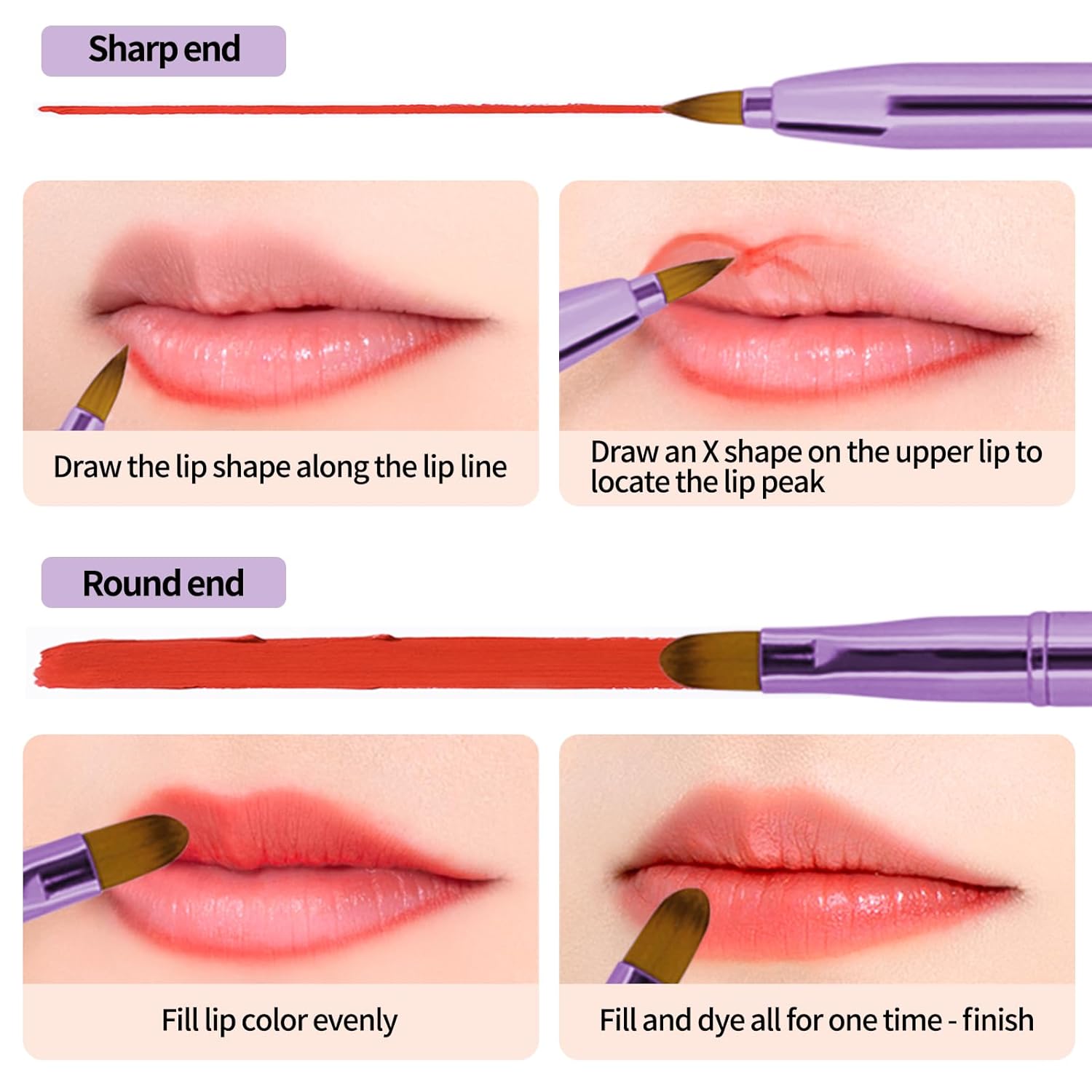 Unaone [2 Pack] Lip Brush for Lipstick, Retractable Lip Brushes, Dual-ended Makeup Brush for Lipstick Lip Gloss, Include Lid