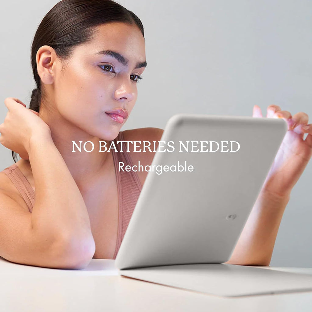 Vanity Planet Handheld Makeup Mirror with Lights, Pose 2.0 (Grey) - Light Up Travel LED Mirror with 3X & 5X Magnification - Dimmable Lighting & Micro-USB Rechargeable Lighted Compact Mirror