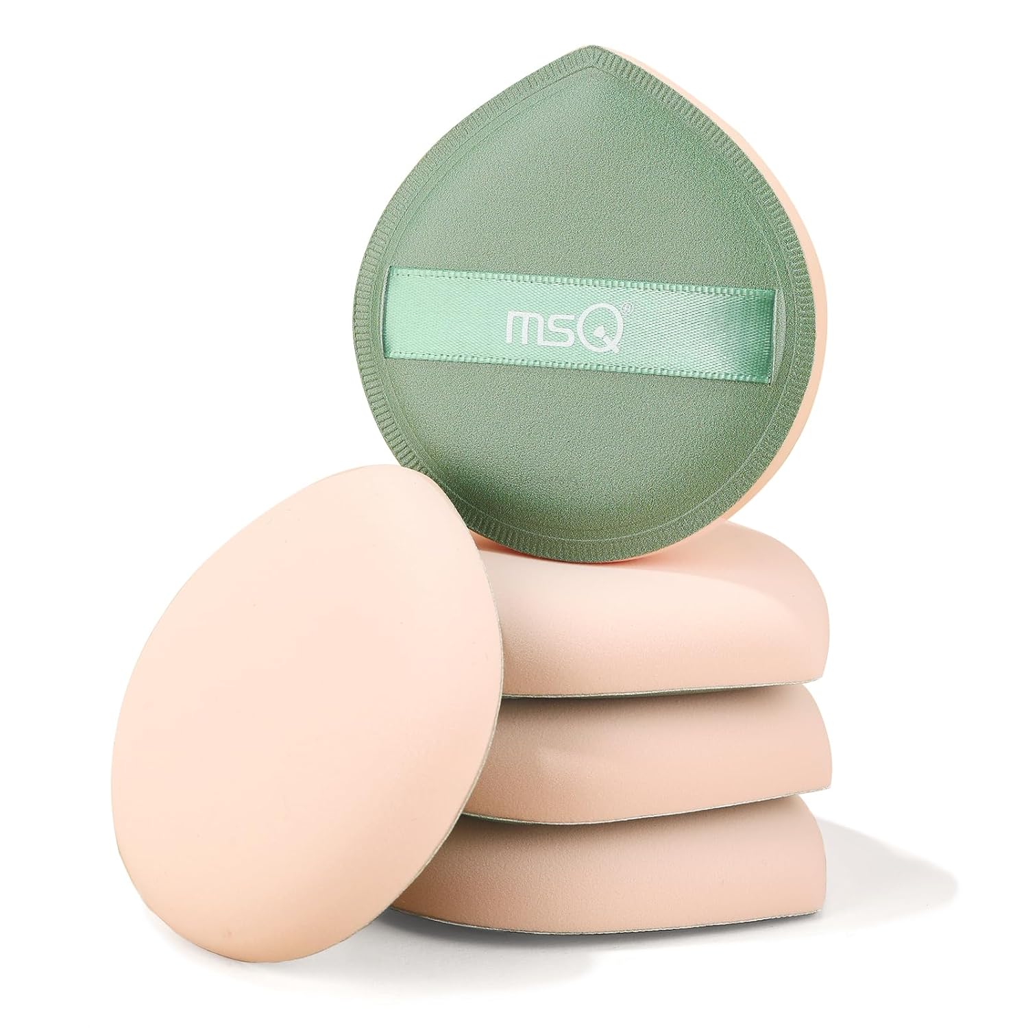 MSQ 5Pcs Makeup Sponge For Foundation Concealer and Powder, Triangle Powder Puff Soft Sponges Blender, Latex Free Blender Sponge For Liquid, Cream, Powder Seamless & Flawless Makeup, 2.75 in, Green
