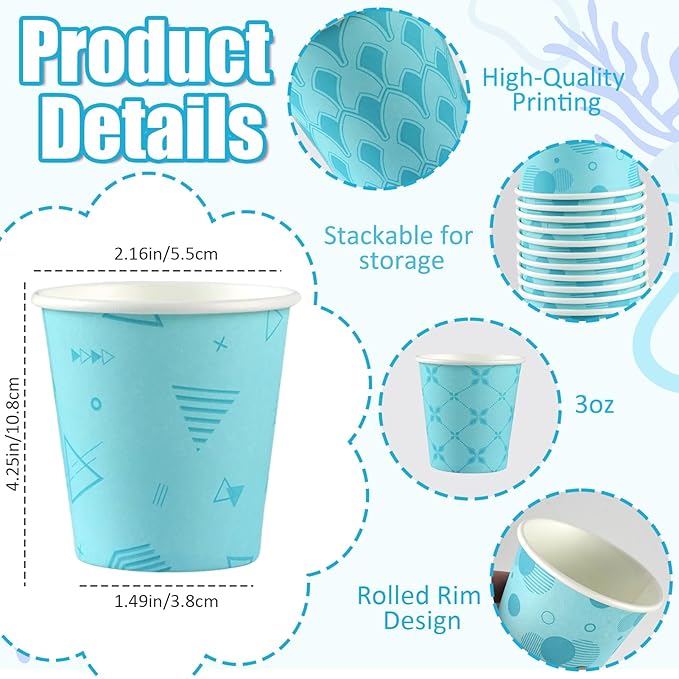 600Pcs 3oz Disposable Paper Bathroom Cups, Small Mouthwash Cups for Coffee Drinking, Bathroom, Home, Party, Office, Picnic, Travel and Events, Blue