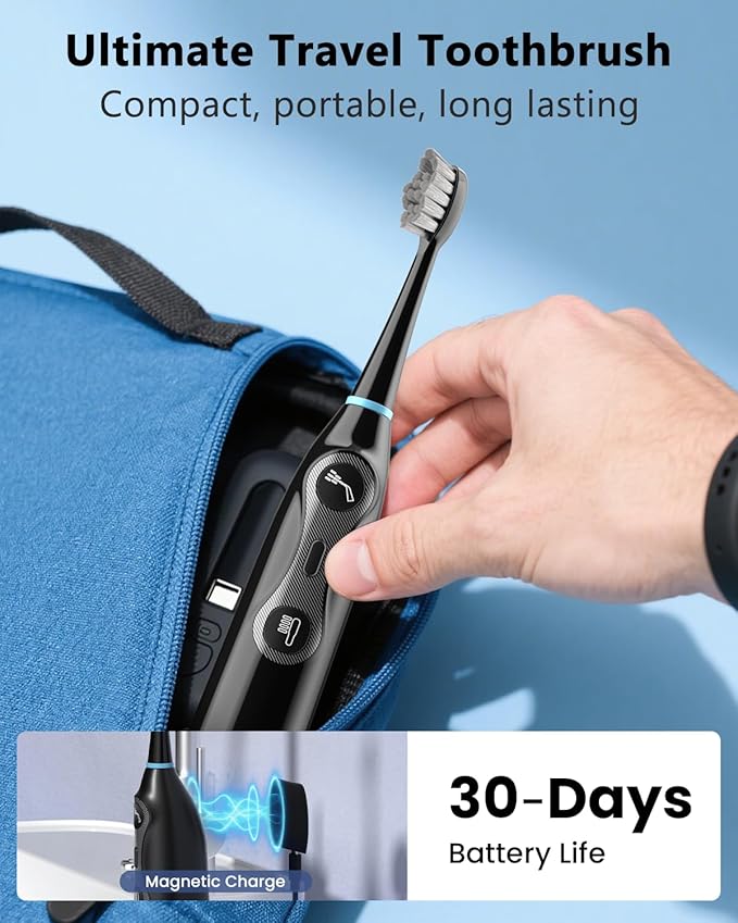 Electric Toothbrush with Water Flosser 3-in-1 Combo, Oscillating & Vibrating Dual Action Flossing Toothbrush, Portable, Clean Plaque& Teeth, 5 Brush Heads, Sonic Electric Toothbrush for Adults