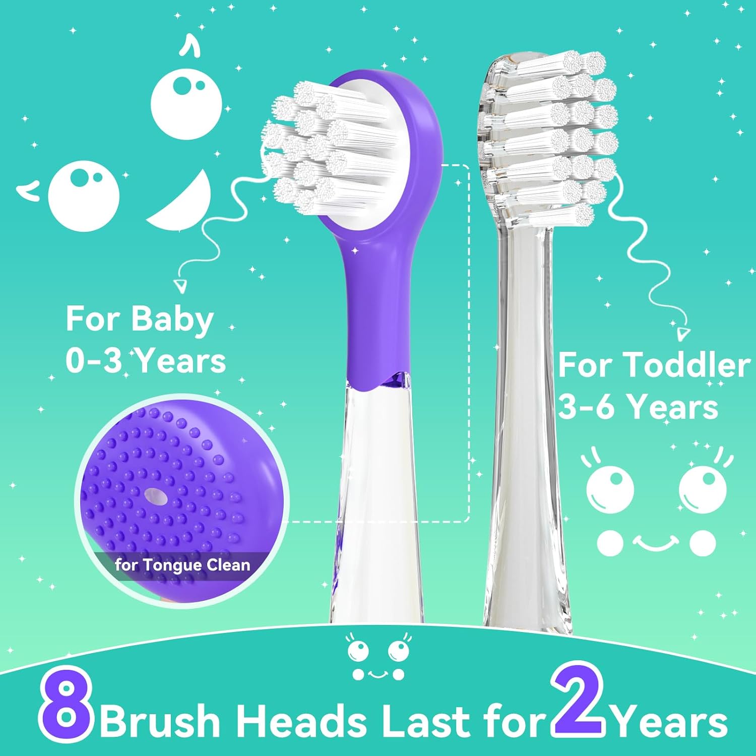 SEAGO Kids Electric Toothbrushes Rechargeable, Toddler Electric Toothbrush with Magnetic Charging, LED Observing Light, 8 Toothbrush Heads for Ages 2-4-6 Boys Girls (Purple)