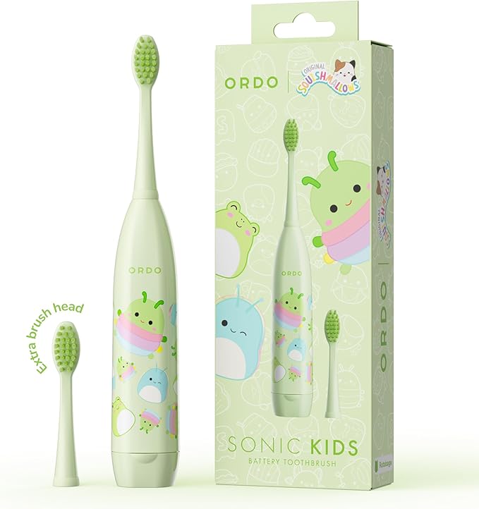 ORDO Squishmallows Toothbrush, Sonic Battery Toothbrushes for Kids, Soft Bristles, Extra Brush Head Inc, Gift for Kids Aged 4 Years and Up, Battery Included, Rutabaga