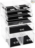 Sea Team 3-Layer Stackable Clear Makeup Organizer with Drawers, Acrylic Plastic Cosmetic Display Case, Jewelry Storage Box, Holder for Dresser, Bathroom, Vanity, Countertop (8 Drawers)