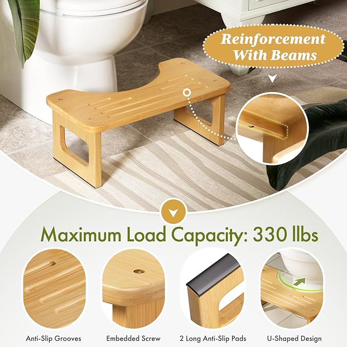 AmazerBath Bamboo Toilet Stool, Squat Potty Stool for Adults, Non-Slip Pooping Stools for Bathroom, Portable Potty Step Foot Stools for Kids, Assembly Required, 6.8''