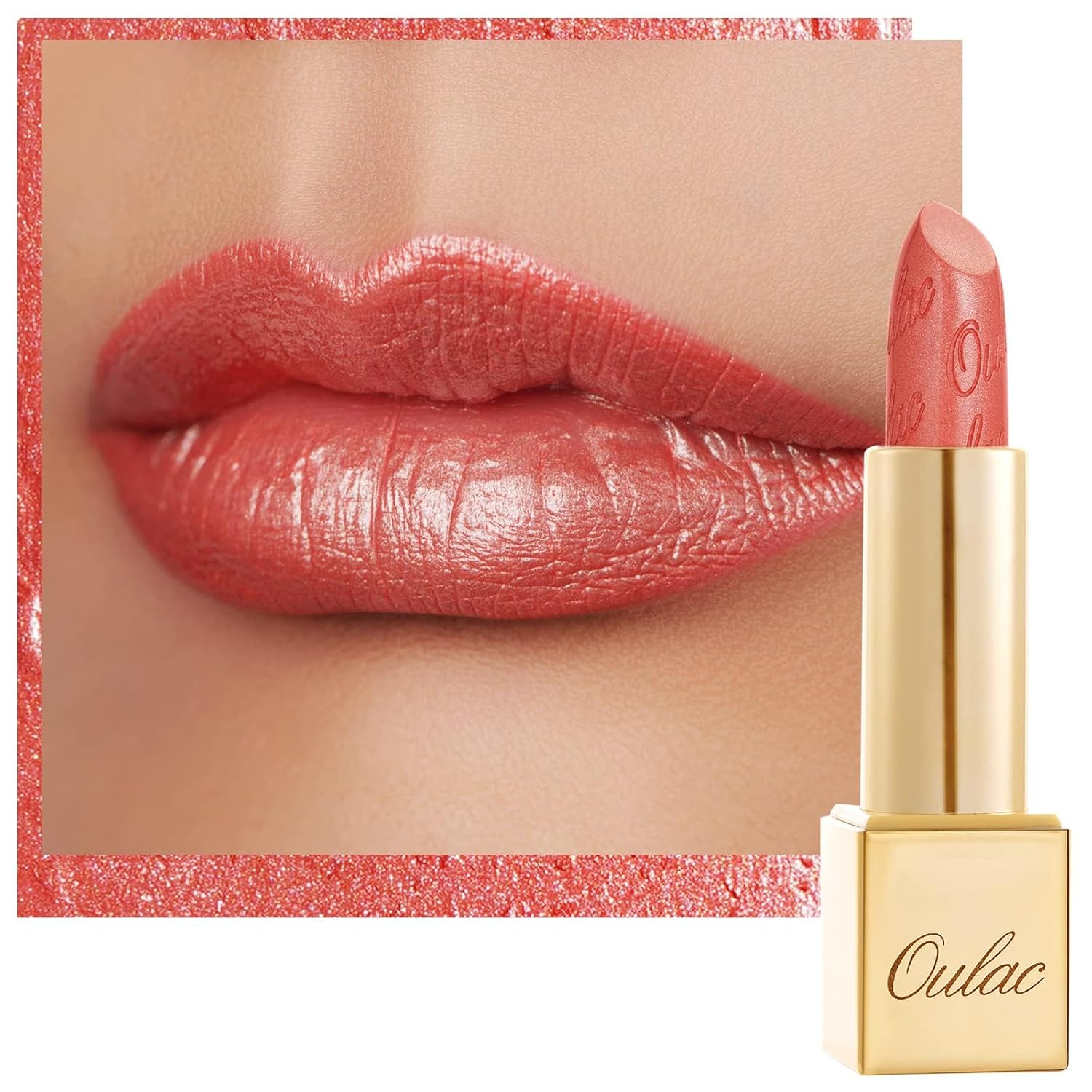 Oulac Coral Pink Lipstick for Women with Metallic 3D Shine Lightweight Hydrating Formula, High Impact Lip Color, Vegan Beauty, Full Coverage Lip Makeup, Christmas Gifts for Women, Nemo Go Home(06)