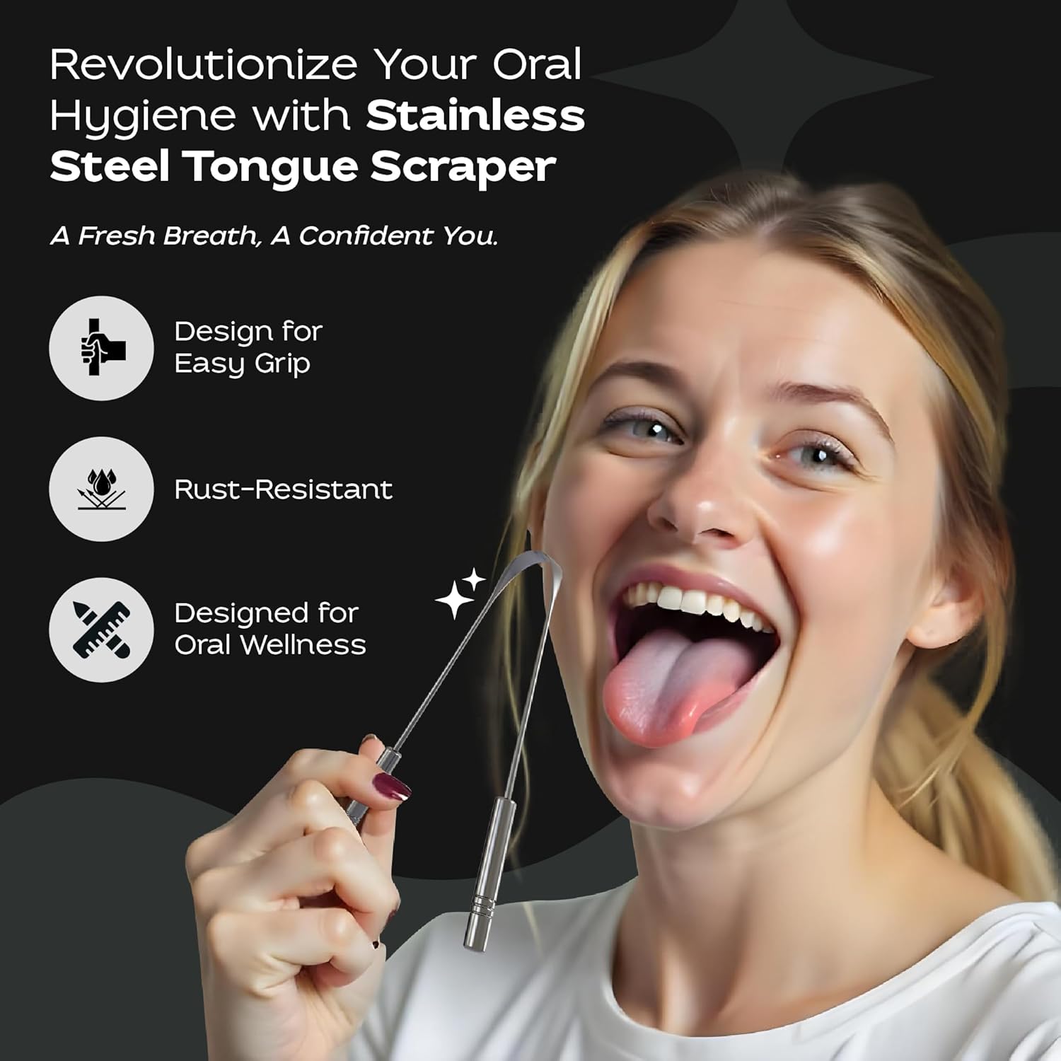 Justnatur 100% Pure Stainless Steel | Ultimate Tongue Cleaner for Fresher Breath | Reusable Metal Tongue Scraper for Adults & Kids | Extra Durable Tongue Cleaning Tool (30g Pack of 2)
