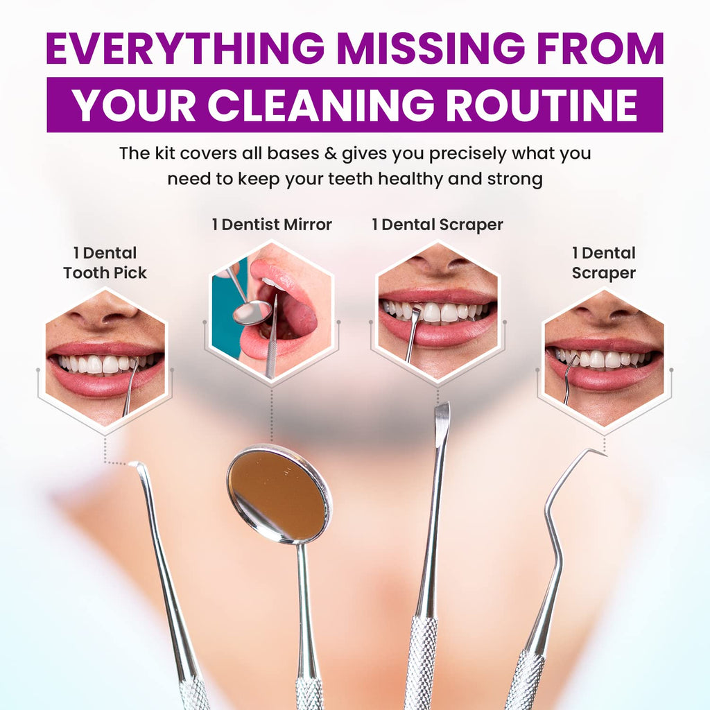 Dental Duty Dental Tools, Dental Pick for Teeth Cleaning Tools – Plaque Remover for Teeth with Teeth Cleaning Kit - Stainless Steel Dental Mirror for Teeth, Scraper and Scaler, (Purple)