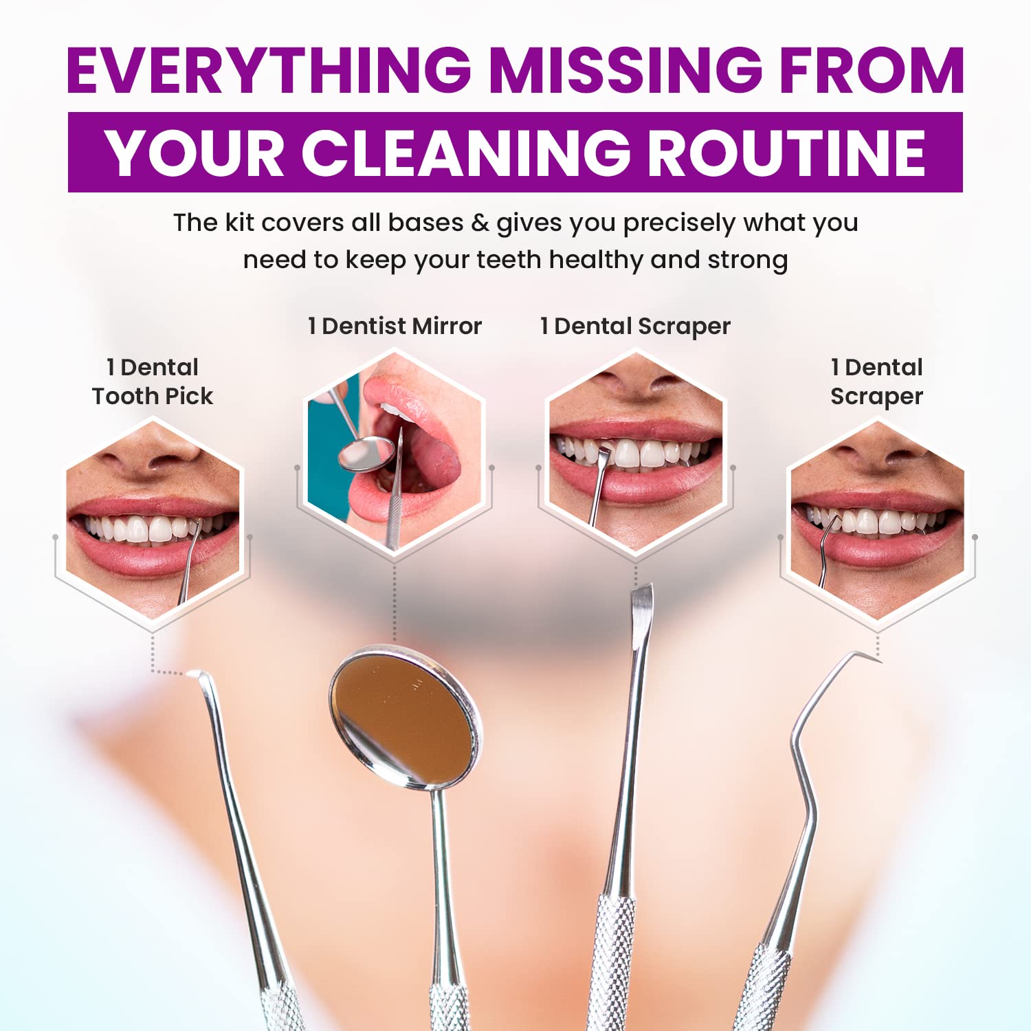 Dental Duty Dental Tools, Dental Pick for Teeth Cleaning Tools – Plaque Remover for Teeth with Teeth Cleaning Kit - Stainless Steel Dental Mirror for Teeth, Scraper and Scaler, (Purple)