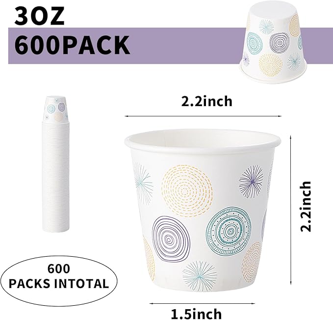 Tamone 600 Pack 3 oz Bathroom Cups, Small Paper Cups, Mouthwash Cups, Disposable Paper Cups,3oz Paper Cups for Party, Picnic, BBQ, Travel, Home and Event