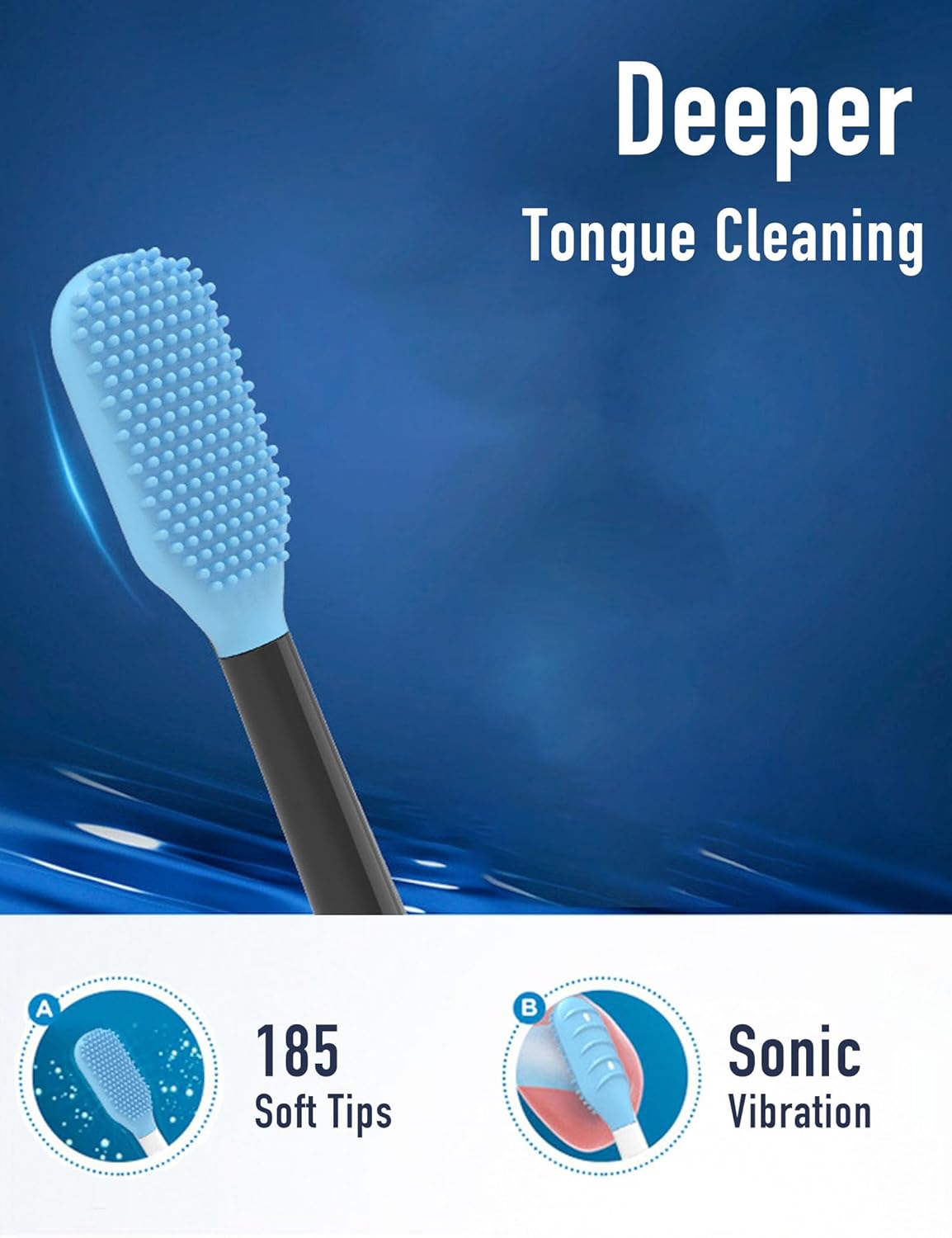 Tongue Scraper Heads Compatible with Philips Sonicare Click-On Handles – Gentle & Effective Tongue Cleaner, Fresh Breath, 2 Pack, Replacement Brush Heads (Black, One Size)