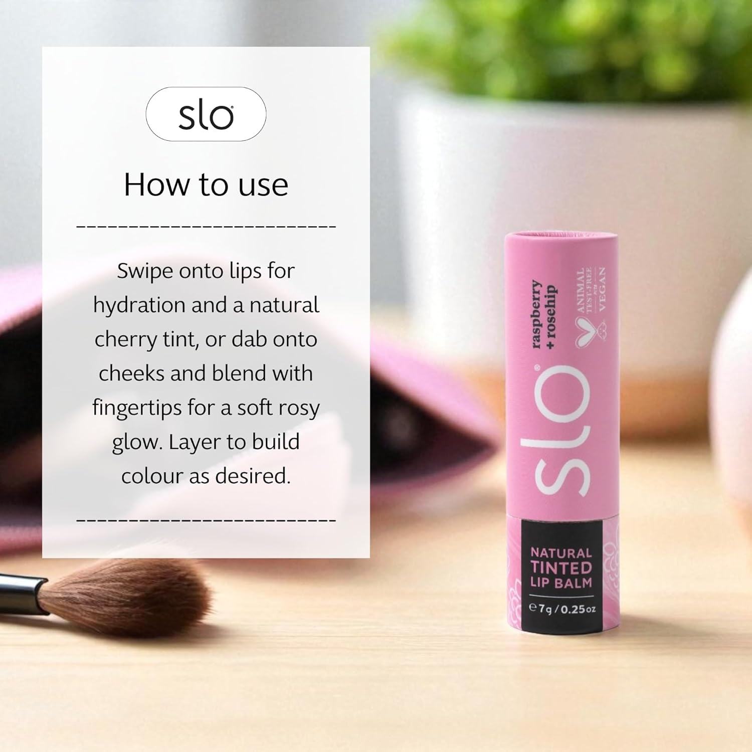 Slo | Natural Lip Balm - All Natural Ingredients, Vegan & Cruelty Free, Hydrating & Soothing, Plastic Free | Raspberry + Rosehip & Cherry + Blush & Vanilla + Cacao | 3 Pack (3 x 0.28oz/8g)