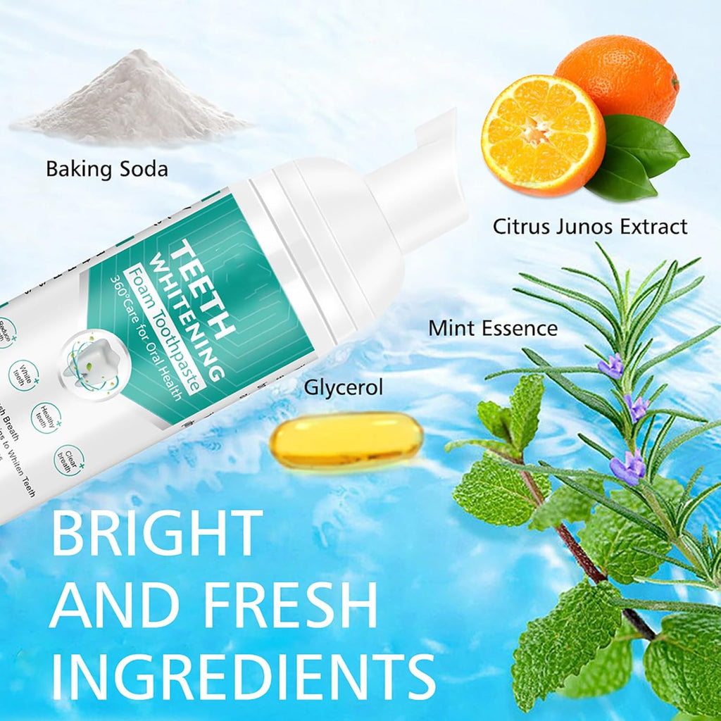 Foam Toothpaste 2PCS,Stain Removal Toothpaste for Sensitive Teeth,Teeth foaming Whitening,Baking Soda Spearmint Whitening Mousse Mouth Wash Water for Travel Friendly