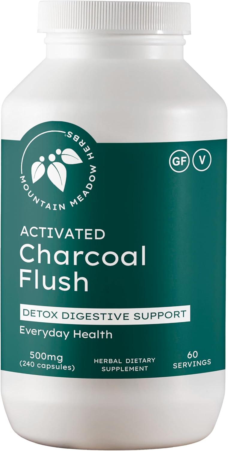 Mountain Meadow Herbs Activated Charcoal Flush – Natural Detox Cleanse Supplement for Digestion, Gas Relief, and Bloating Support – Activated Charcoal Capsules for Internal Cleansing 240ct