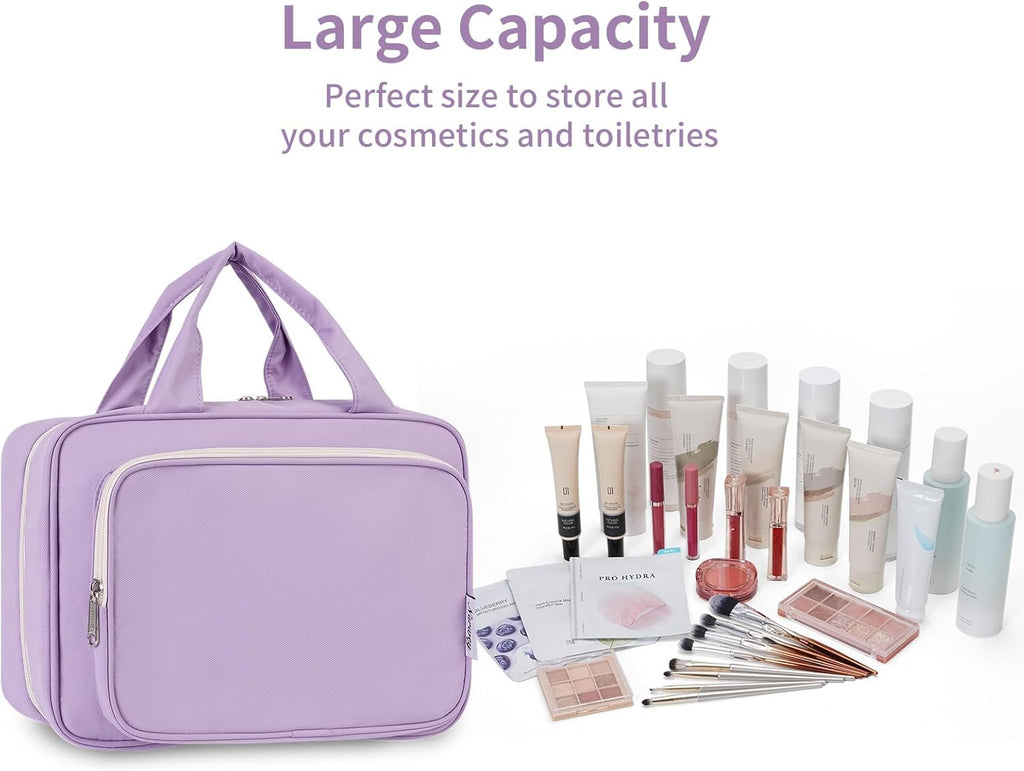 Narwey Travel Toiletry Bag for Women Large Hanging Makeup Bag Organizer Toiletries Bag for Full Size Essentials Accessories Cosmetics (Purple (Large))