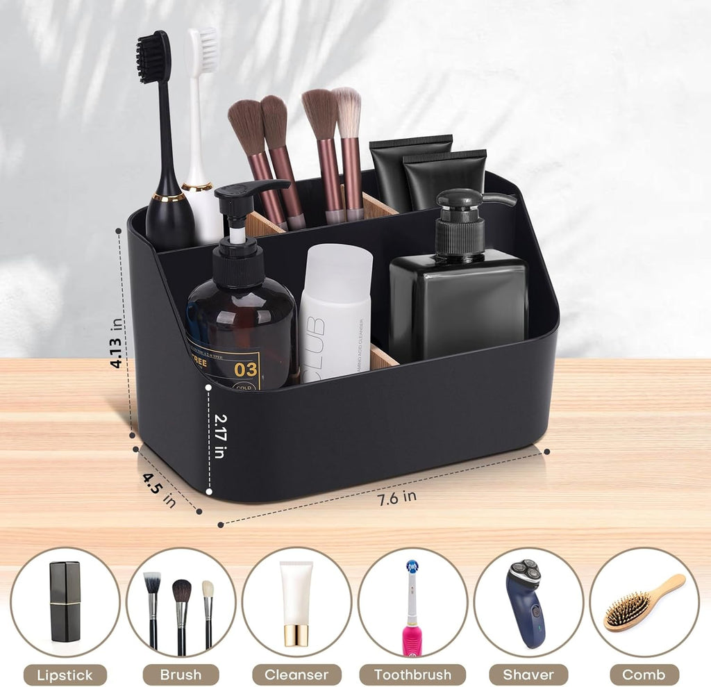 Set of 2Toothbrush Holder for Bathrooms,Bathroom Organizer Countertop,5Slot Electric Toothbrush Toothpaste Holder Razor Lotion Stand Caddy,Large Capacity Vanity Office Corner Accessories Storage Black