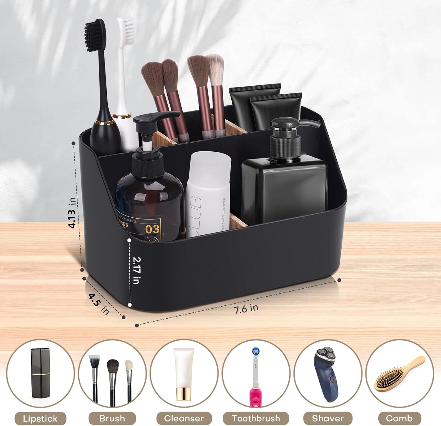 Electric Toothbrush Holders for Bathrooms,Black Tooth Brushing Holder,Toothpaste Organizer with Dividers,Bathroom Countertop Accessories Storage,Toothbrush Stand for Vanity Office Sink